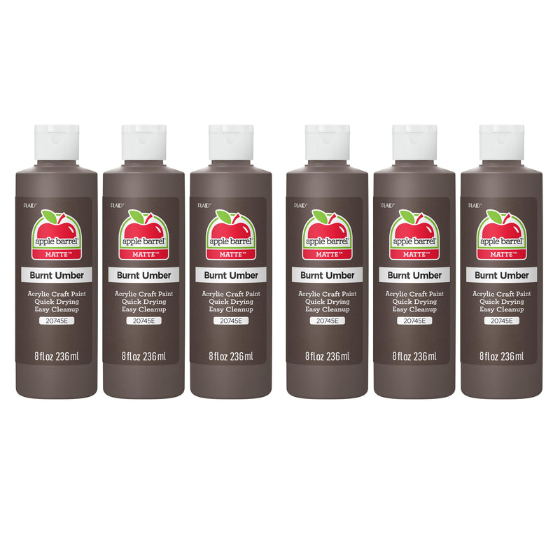 Acrylic Paint Matte, 8oz., Burnt Umber, Pack of 6