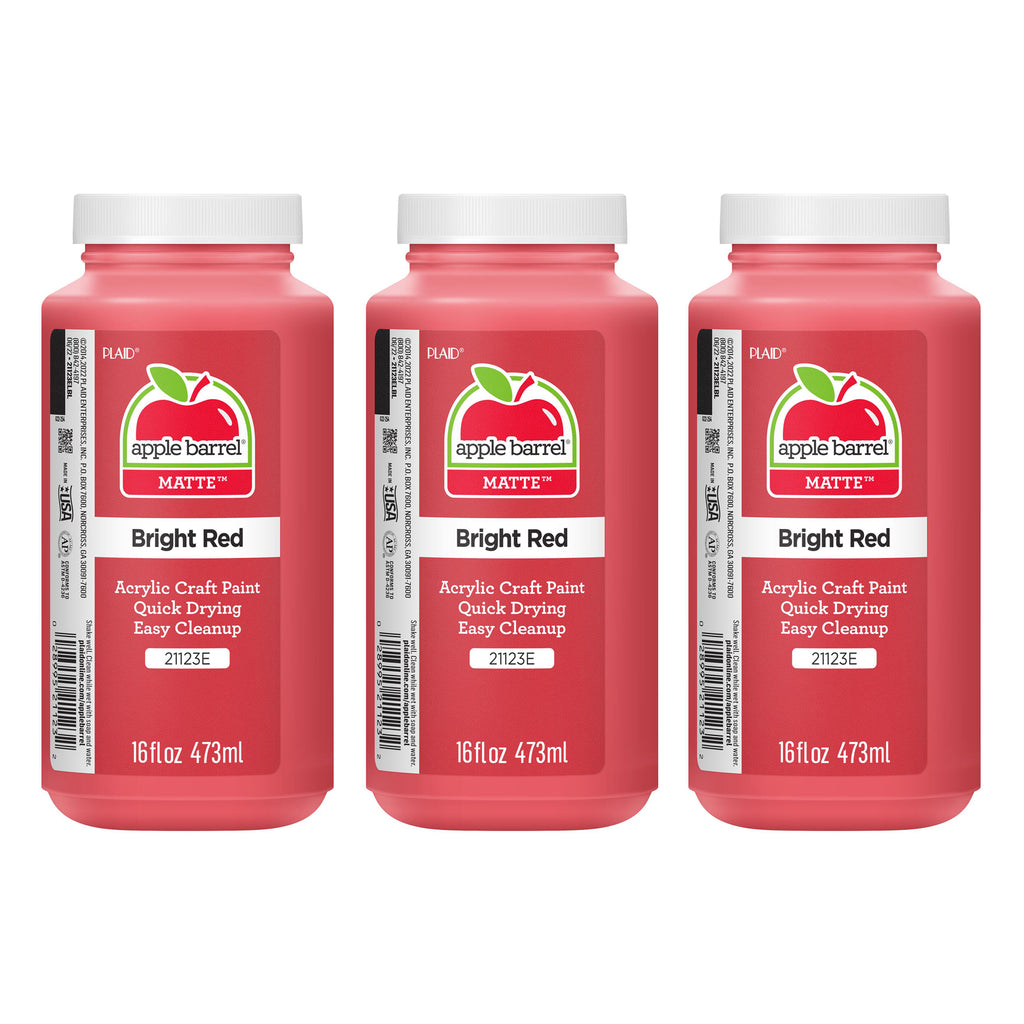 Acrylic Paint Matte, 16oz., Bright Red, Pack of 3