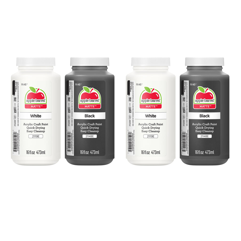 Acrylic Paint Matte, 16oz., White & Black, 2 Per Set, 2 Sets