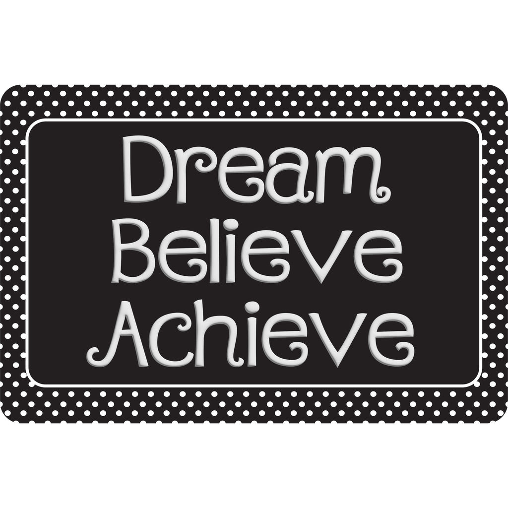 The Original Fun Mat™, Welcome Mat, 15.5" x 23.5", Dream, Believe, Achieve, Black with White Dots