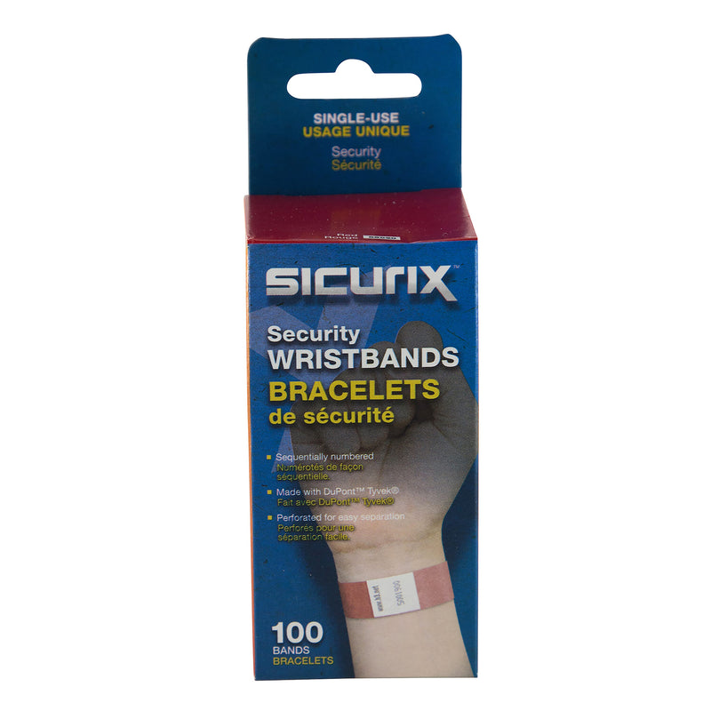 Sequentially Numbered Security Wristbands, 3/4", Red, Pack of 100