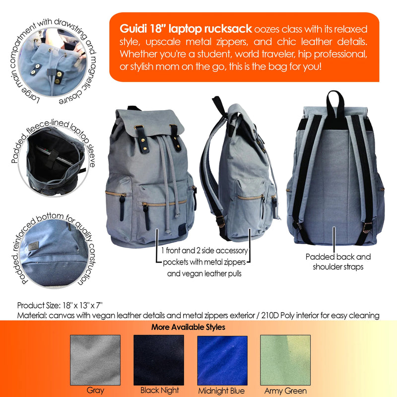 GUIDI Rucksack Backpack, 18", Midnight Blue