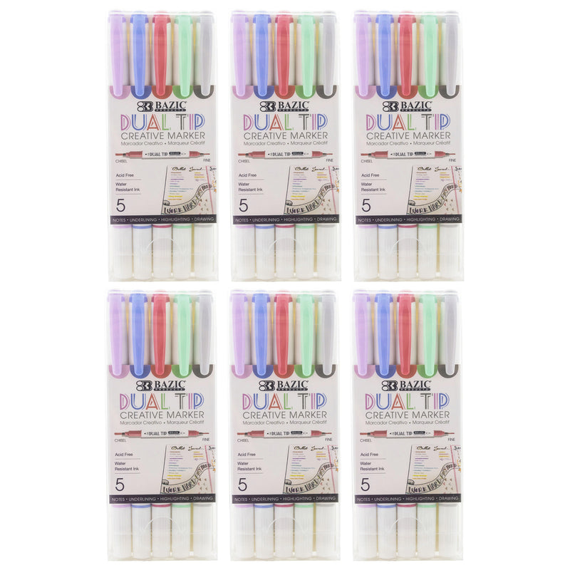 Dual-Tip Creative Markers, 5 Per Pack, 6 Packs