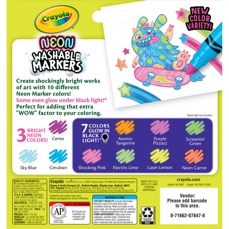 Washable Neon Broad Line Markers, 10 Per Pack, 6 Packs