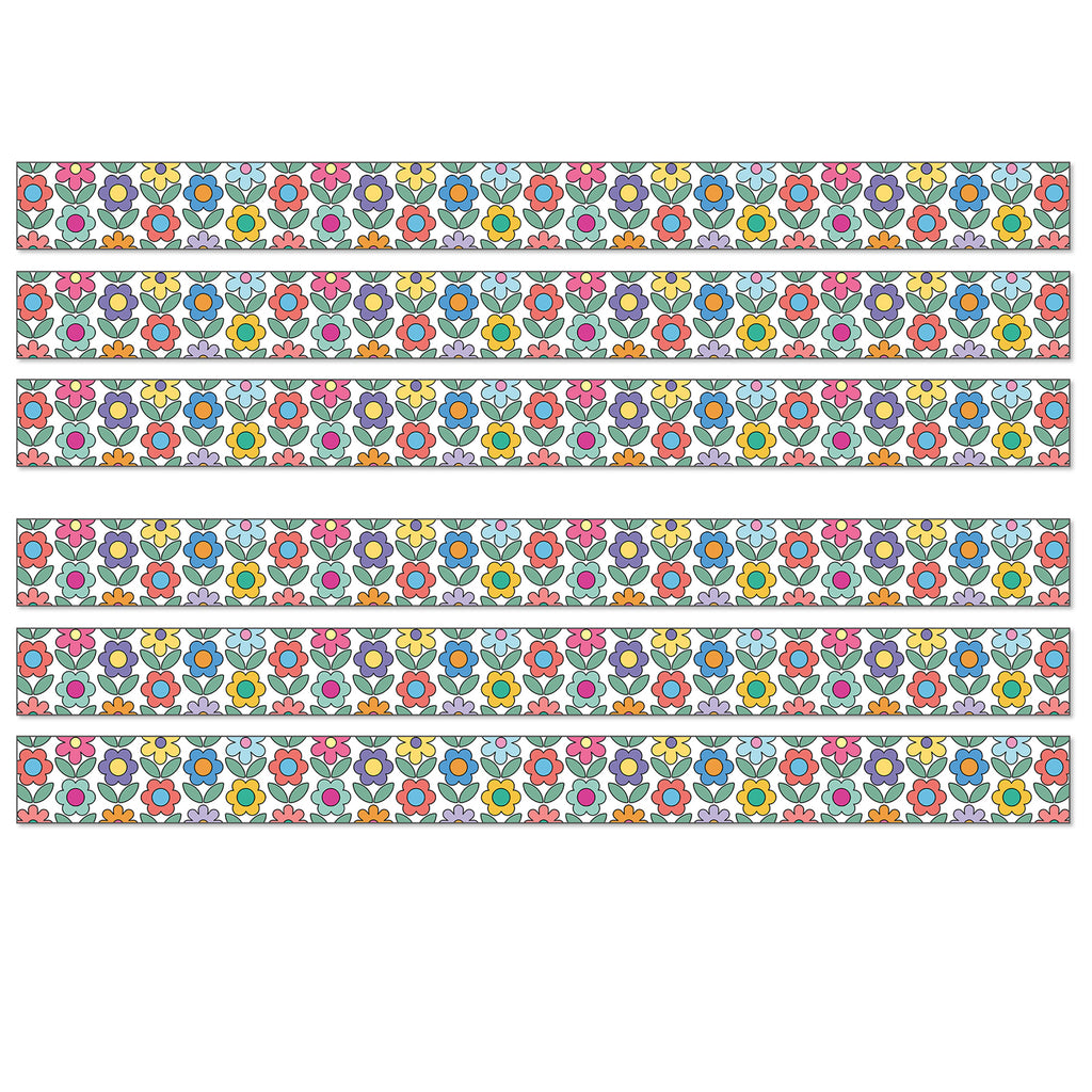 Happily Ever Elementary Retro Remix Flowers Straight Bulletin Board Borders, 36 Feet Per Pack, 6 Packs