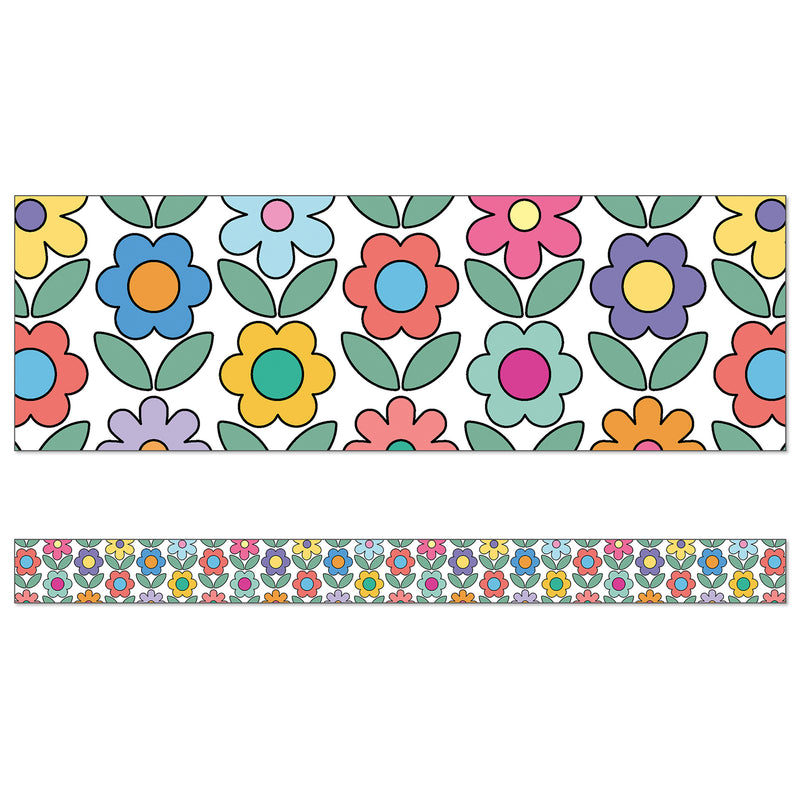 Happily Ever Elementary Retro Remix Flowers Straight Bulletin Board Borders, 36 Feet Per Pack, 6 Packs