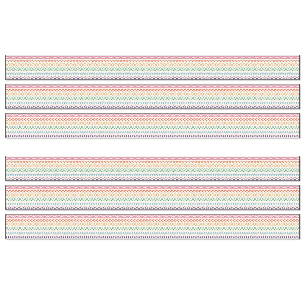 Crafty and Cool Rainbow Stitched Straight Bulletin Board Borders, 36 Feet Per Pack, 6 Packs