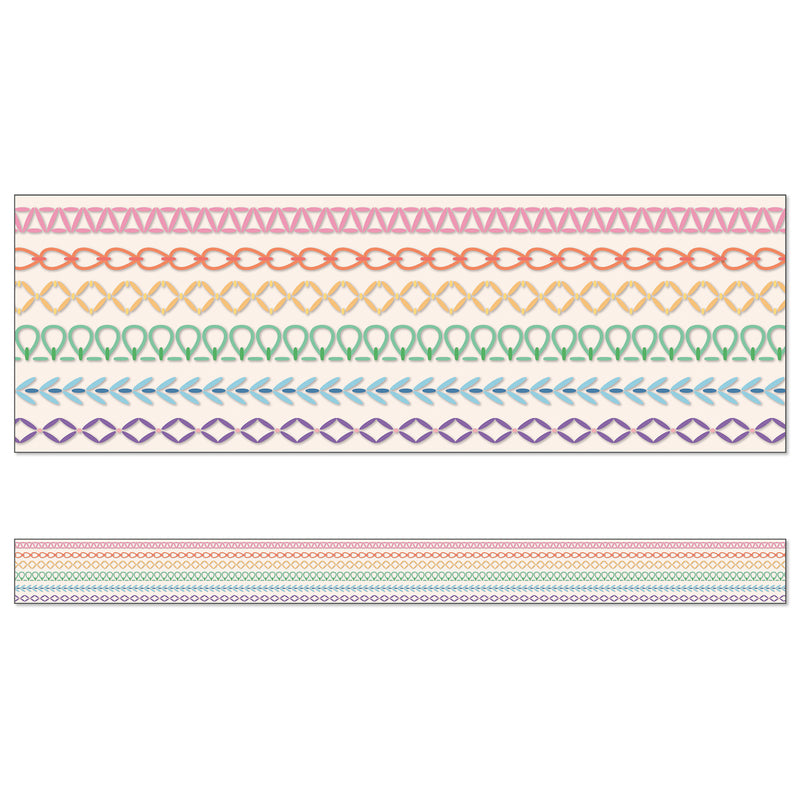 Crafty and Cool Rainbow Stitched Straight Bulletin Board Borders, 36 Feet Per Pack, 6 Packs