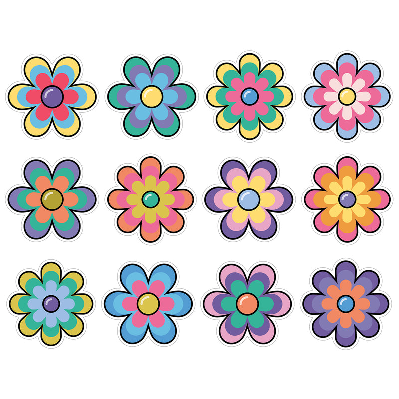 Happily Ever Elementary Retro Remix Jumbo Flowers Cutouts, 12 Per Pack, 6 Packs