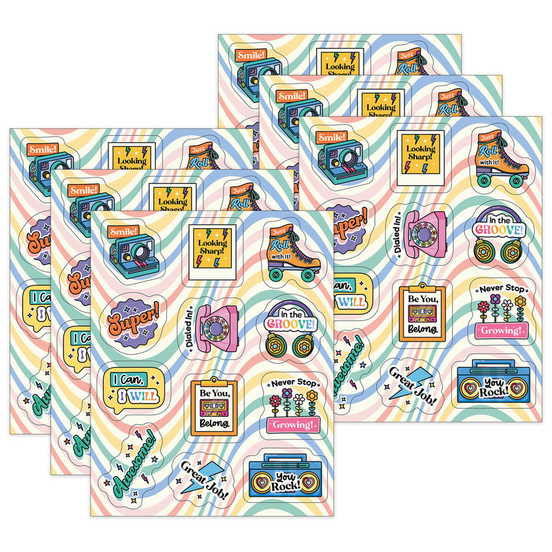 Happily Ever Elementary Retro Remix Motivators Motivational Stickers, 72 Per Pack, 6 Packs