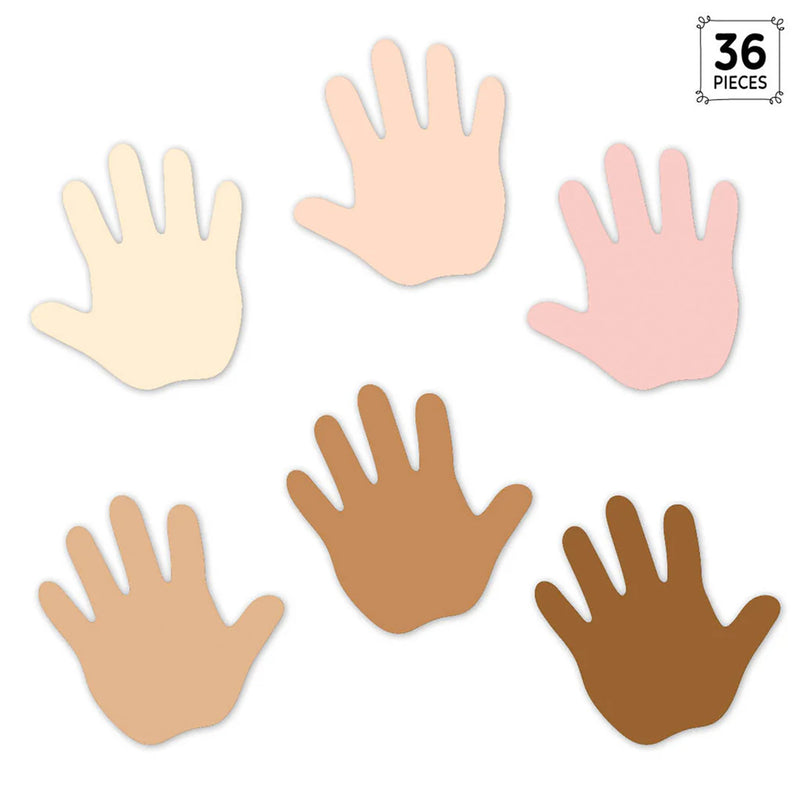Multicultural Hands 6" Designer Cut-Outs, 36 Per Pack, 3 Packs
