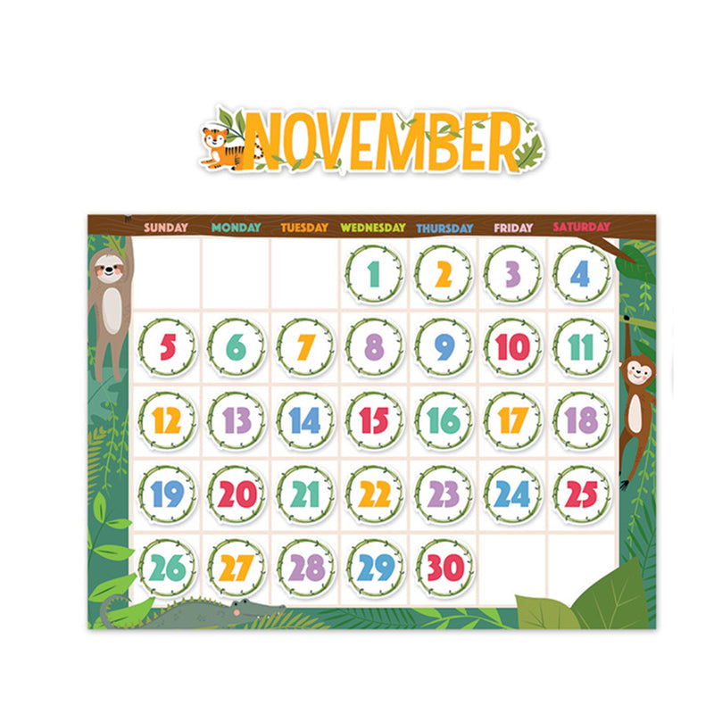 Jungle Friends Calendar Set Bulletin Board, 67 Pieces