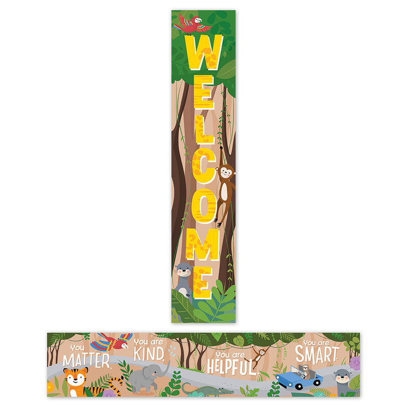Jungle Friends Welcome Banner, 8"W x 39"H, Pack of 3