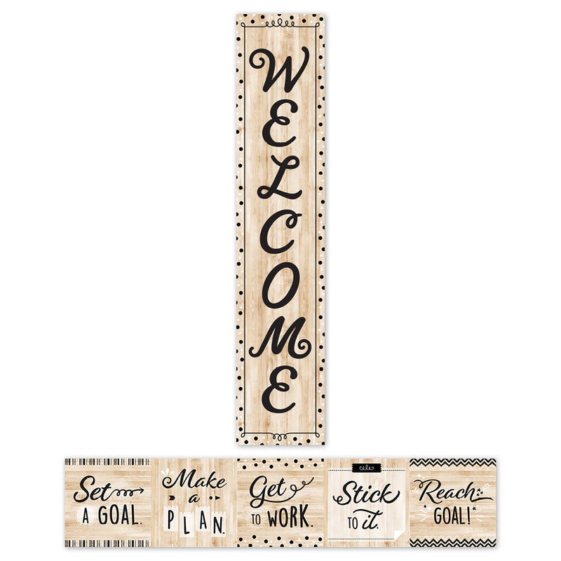 Black, White, and Wood Welcome Banner, 8" x 39", Pack of 3
