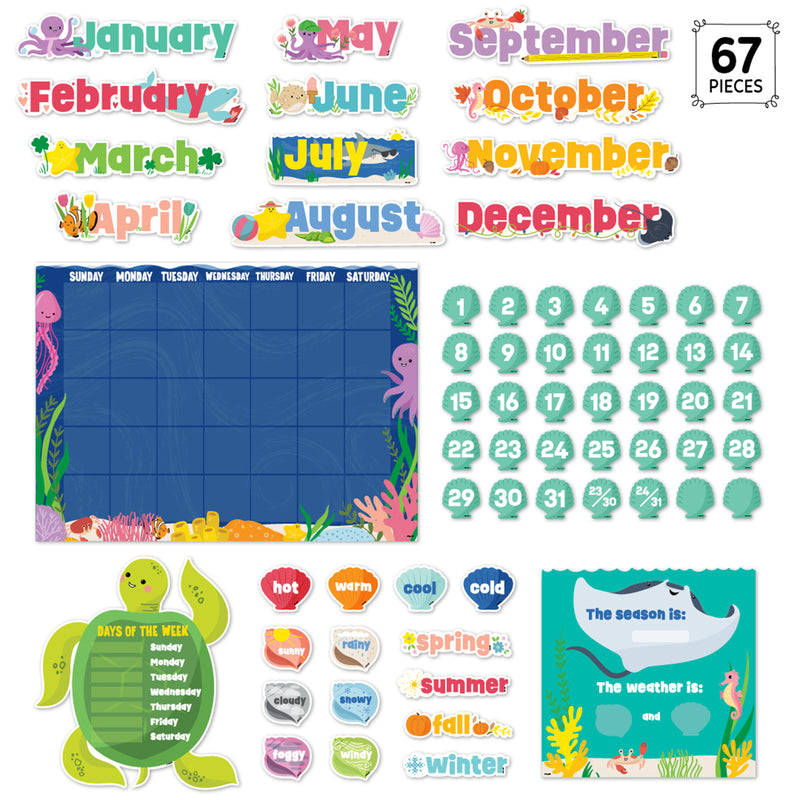 Sea Friends Calendar Set Bulletin Board Set, 67 Pieces