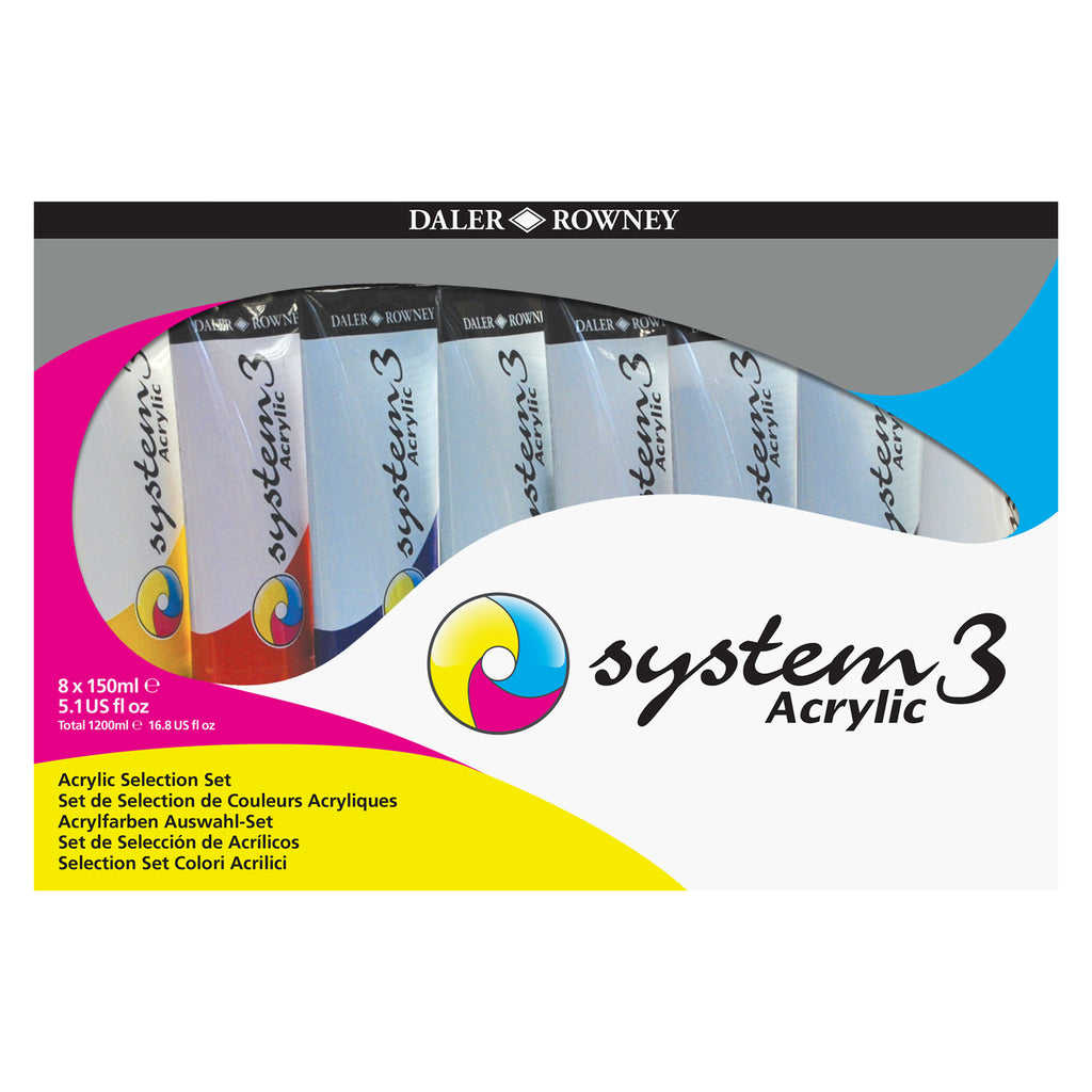 System3 Acrylic Paint Jumbo Selection Set, Assorted Colors, 150ml, 8 Pieces