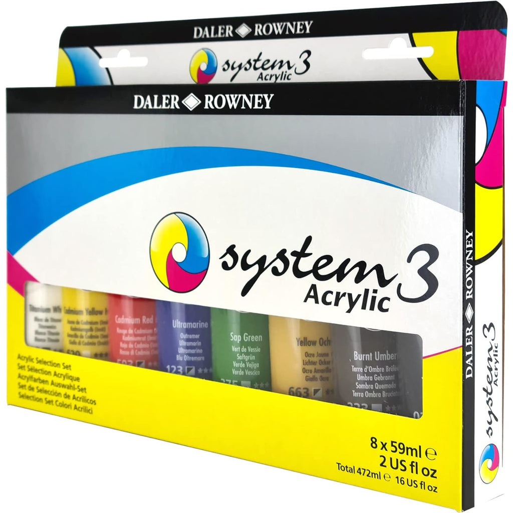 System3 Acrylic Paint Selection Set, Assorted Colors, 59ml, 8 Pieces