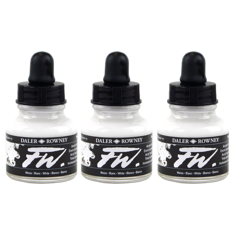 FW Acrylic Ink, White, 29.5ml, Pack of 3
