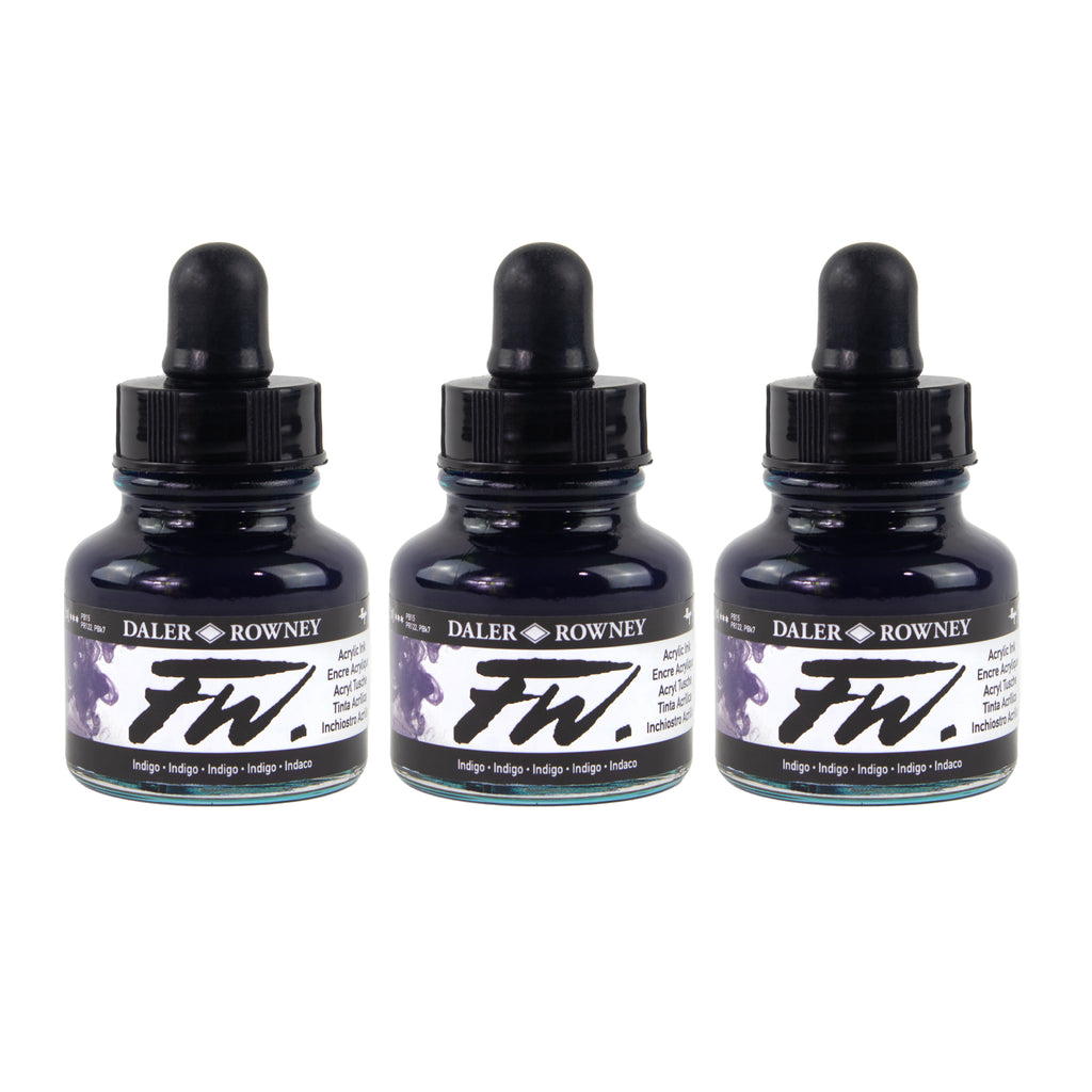 FW Acrylic Ink, Indigo, 29.5ml, Pack of 3
