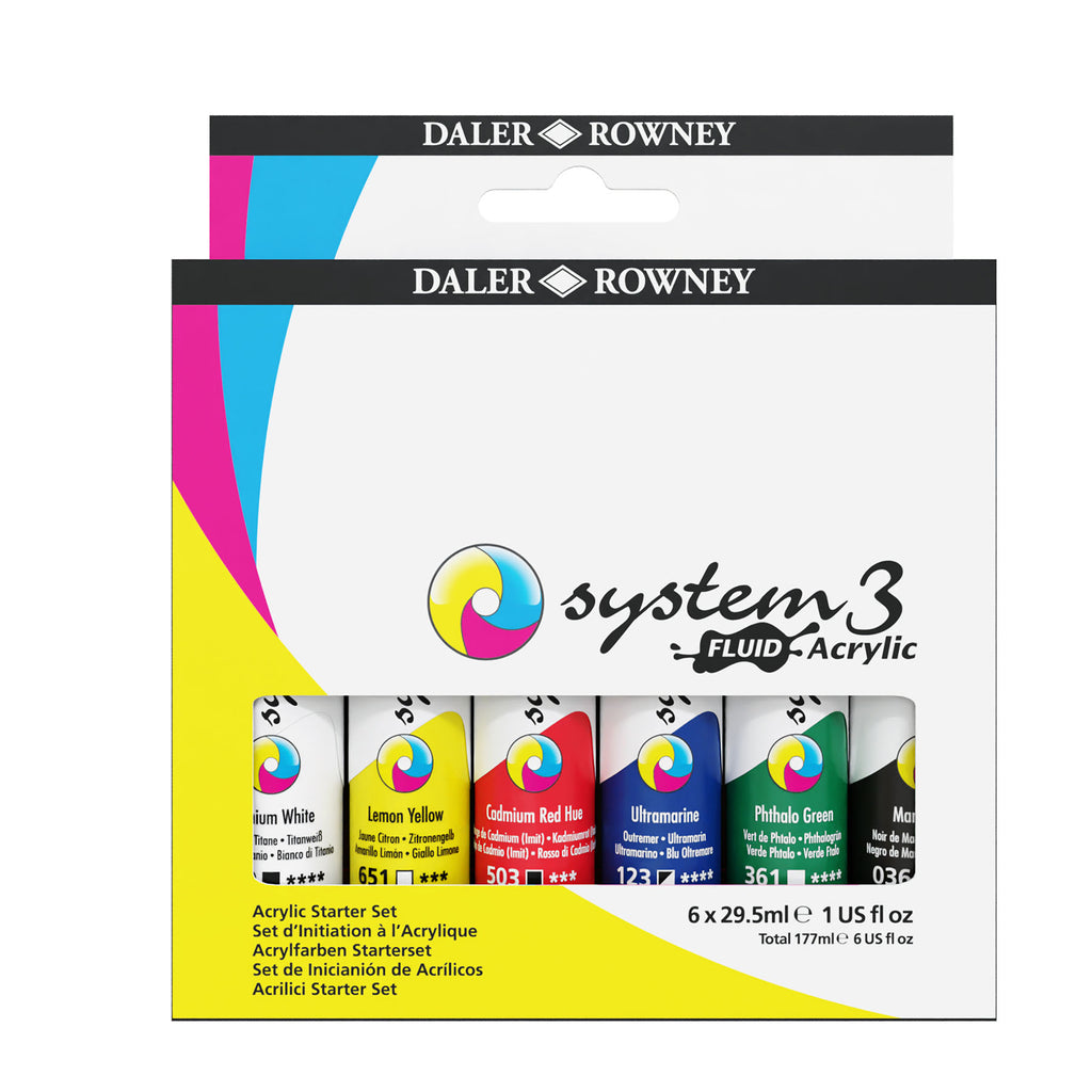 System3 Fluid Acrylic Paint Set, Assorted Colors, 29.5ml, 6 Pieces