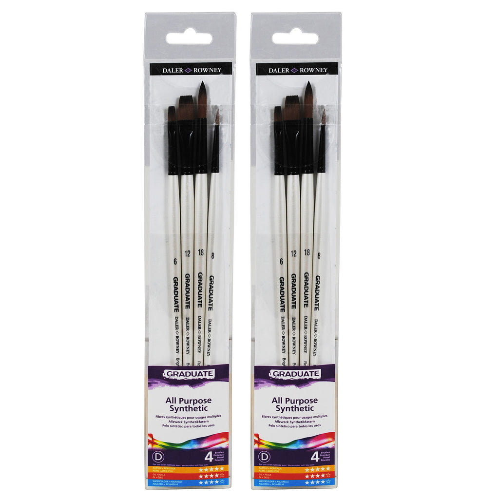 Graduate All Purpose Brush Set, Synthetic, 4 Pieces Per Set, 2 Sets