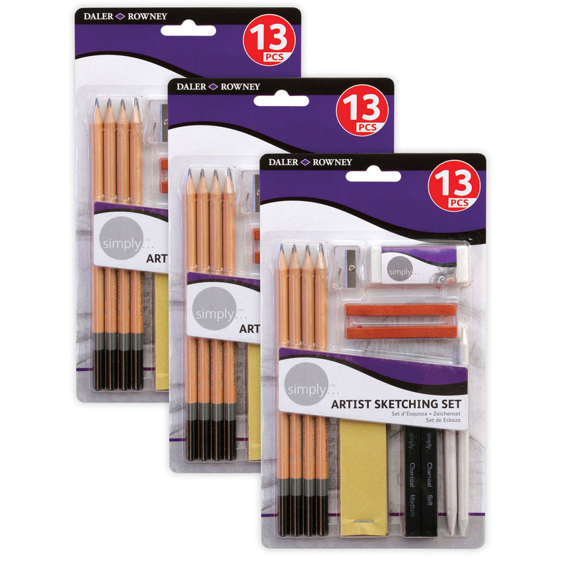 Simply... Sketching Pencils Set, 13 Per Set, 3 Sets