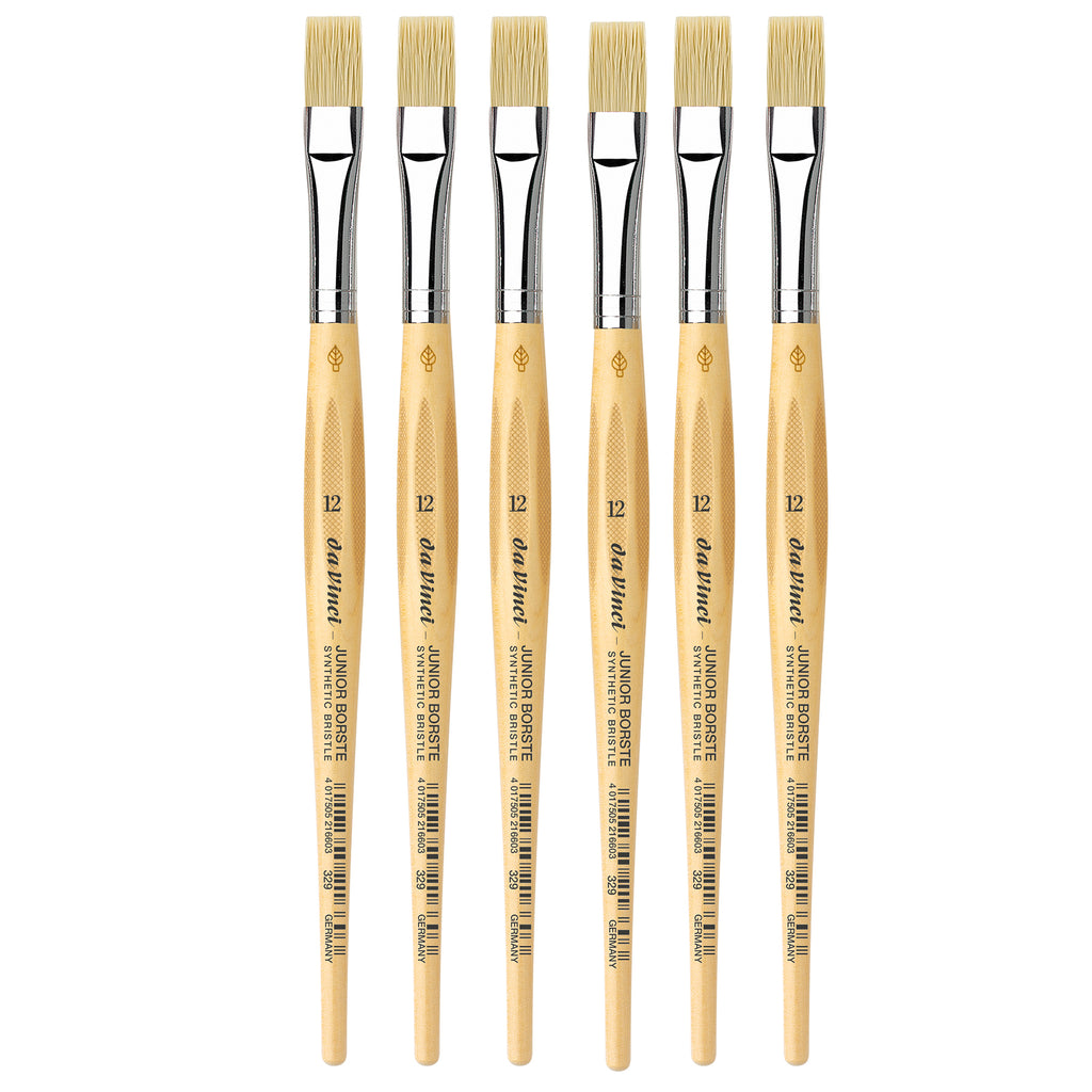 JUNIOR BORSTE Synthetic Student Brush, Synthetic, Tempera, Flat, Series 329, Size 12, Pack of 6