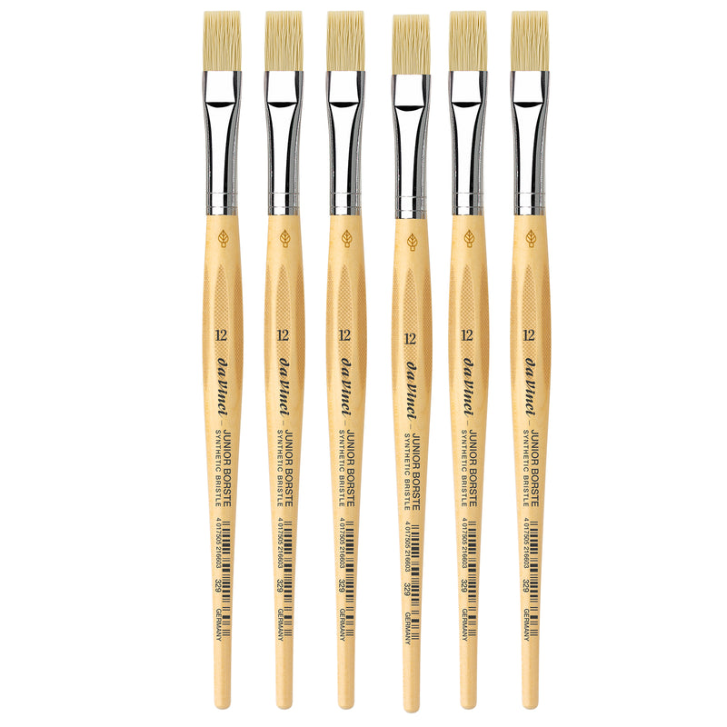 JUNIOR BORSTE Synthetic Student Brush, Synthetic, Tempera, Flat, Series 329, Size 12, Pack of 6