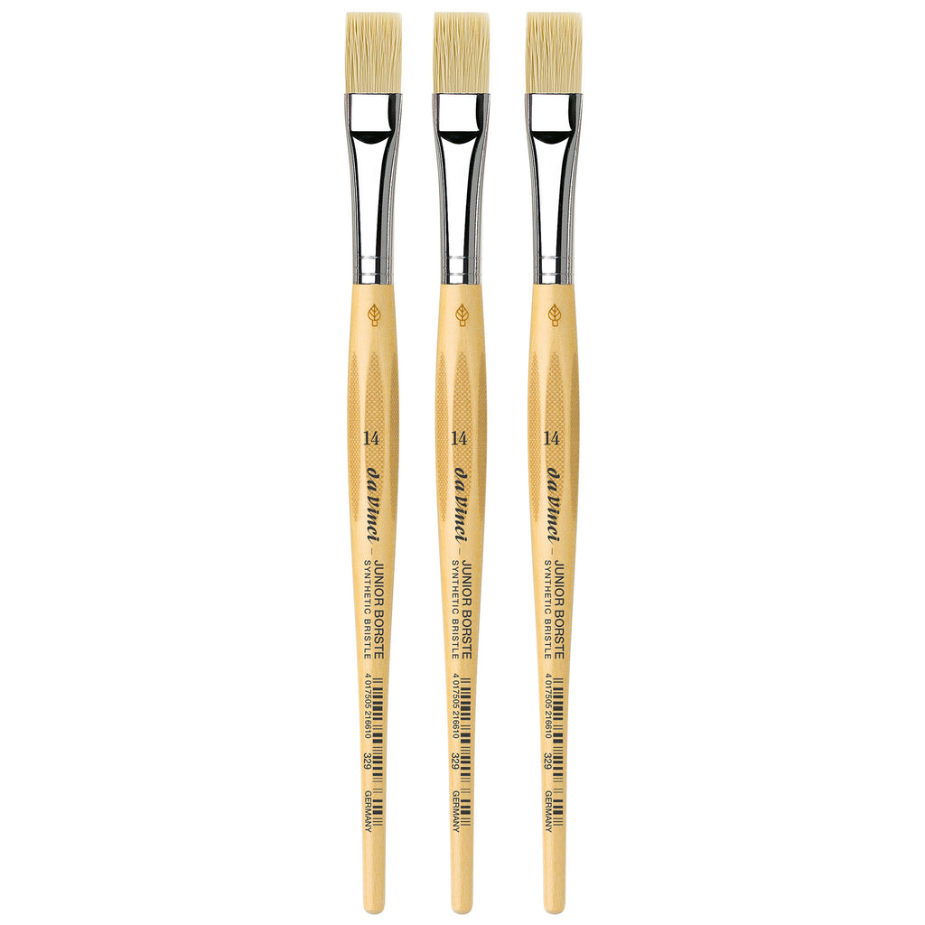 JUNIOR BORSTE Synthetic Student Brush, Synthetic, Tempera, Flat, Series 329, Size 14, Pack of 3