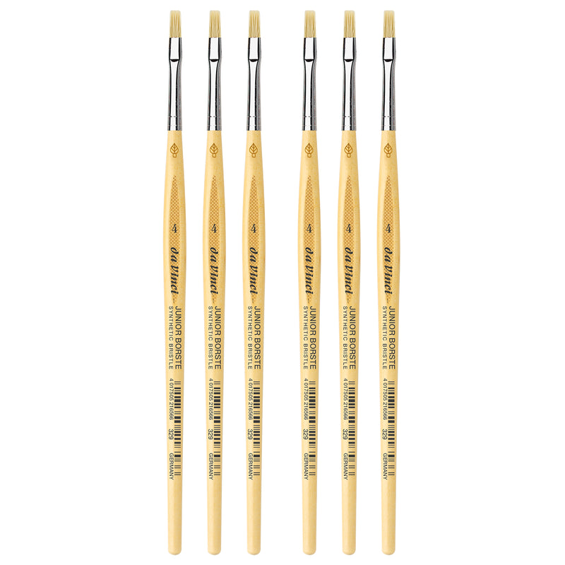 JUNIOR BORSTE Synthetic Student Brush, Synthetic, Tempera, Flat, Series 329, Size 4, Pack of 6