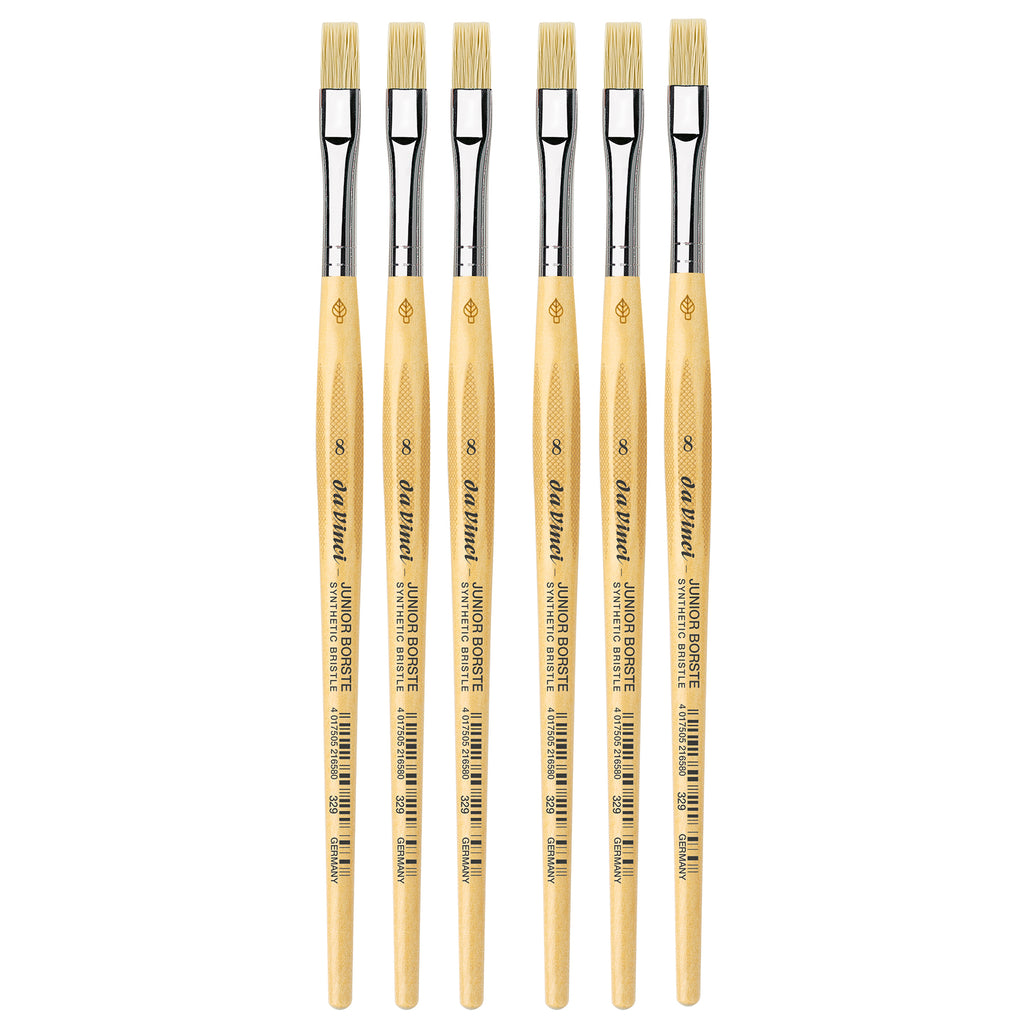 JUNIOR BORSTE Synthetic Student Brush, Synthetic, Tempera, Flat, Series 329, Size 8, Pack of 6