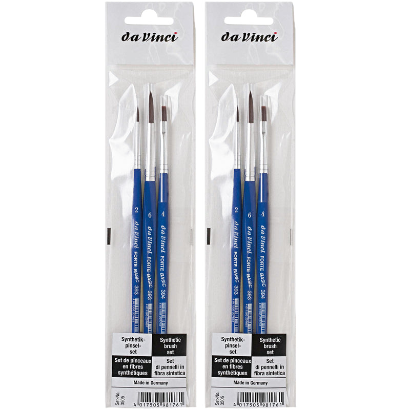 FORTE Basic Student Brush, Synthetic, Acrylic, Assorted, 3 Per Set, 2 Sets