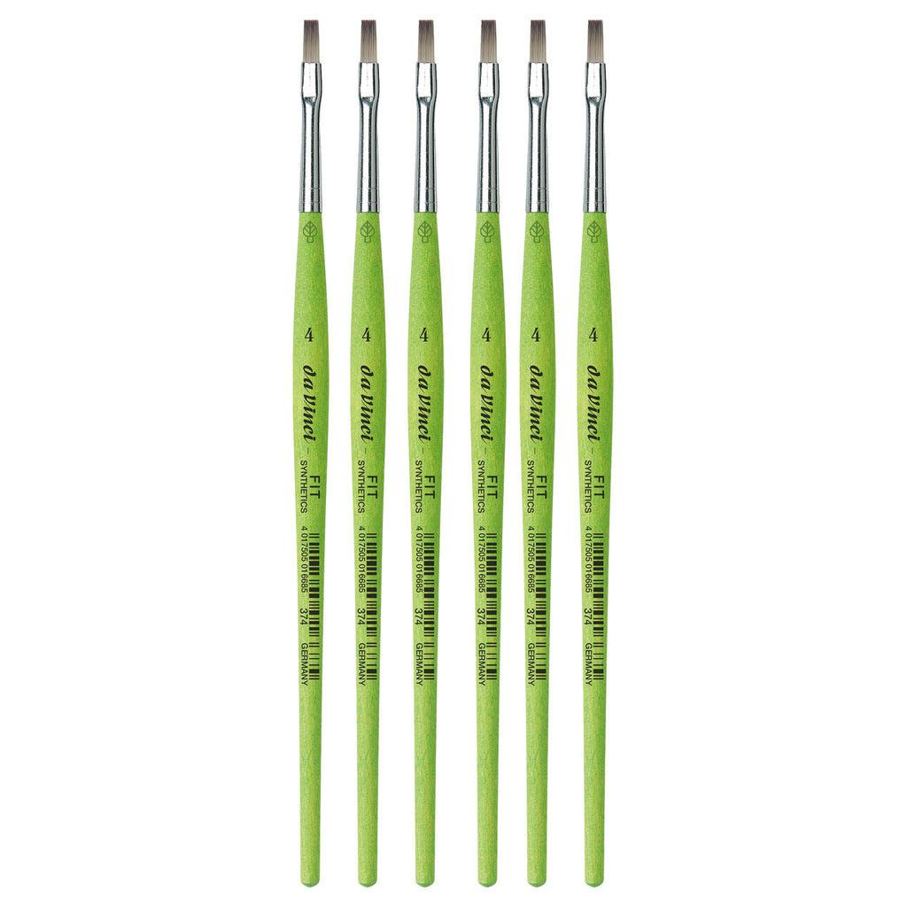 FIT Synthetics Student Brush, Synthetic, Acrylic & Tempera, Flat, Series 374, Size 4, Pack of 6