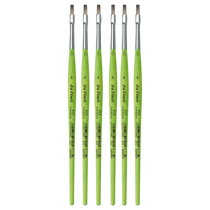 FIT Synthetics Student Brush, Synthetic, Acrylic & Tempera, Flat, Series 374, Size 4, Pack of 6