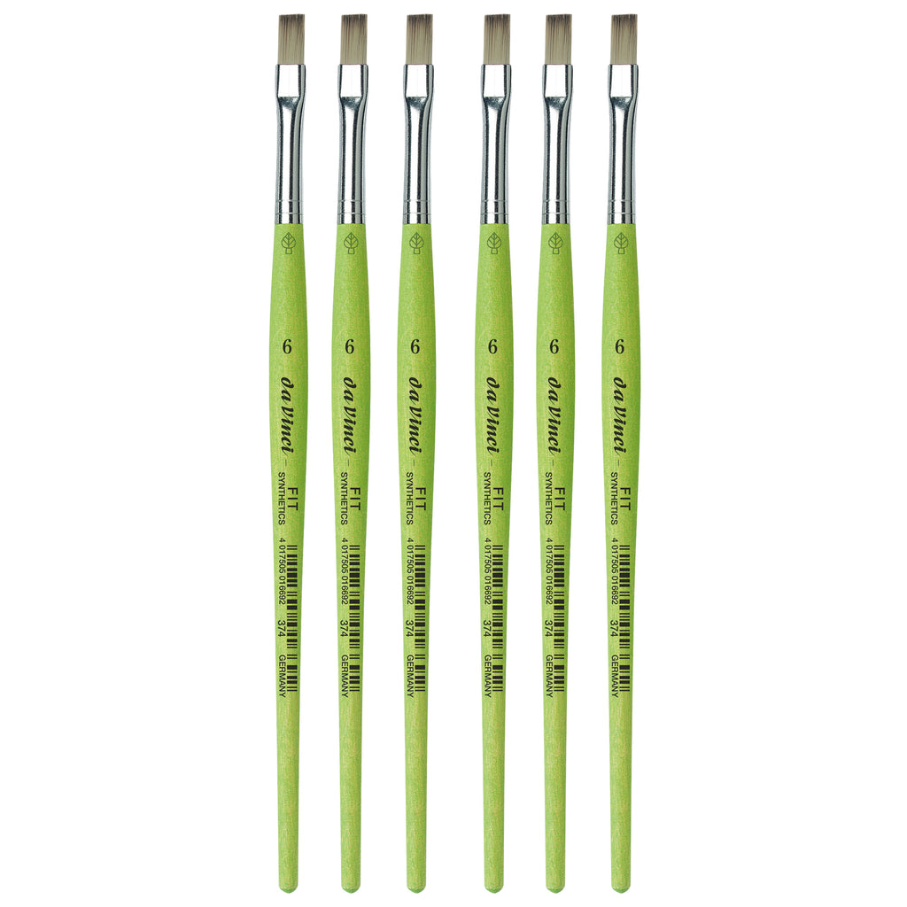 FIT Synthetics Student Brush, Synthetic, Acrylic & Tempera, Flat, Series 374, Size 6, Pack of 6