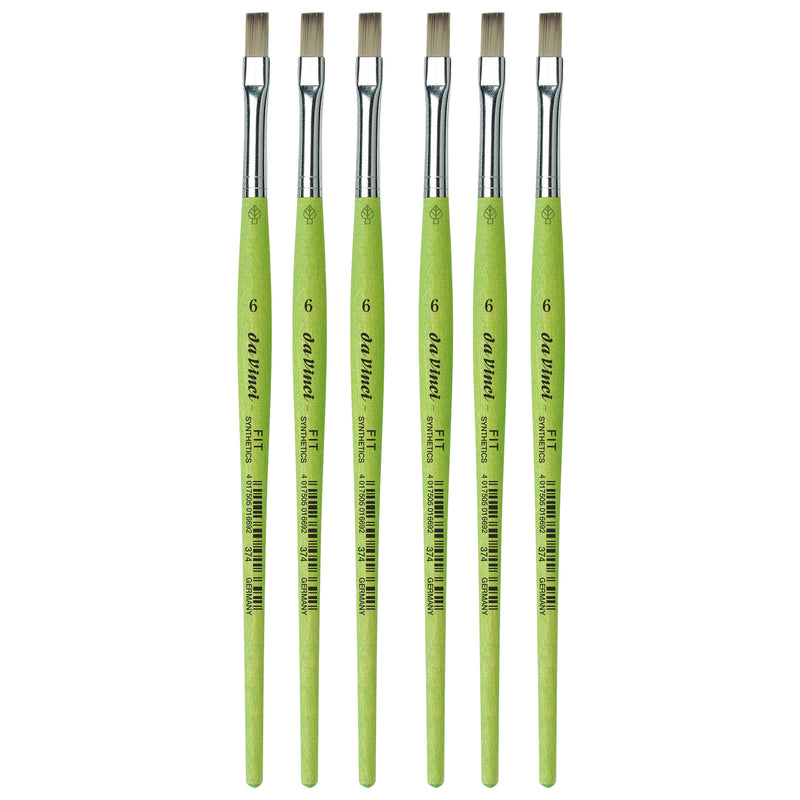 FIT Synthetics Student Brush, Synthetic, Acrylic & Tempera, Flat, Series 374, Size 6, Pack of 6