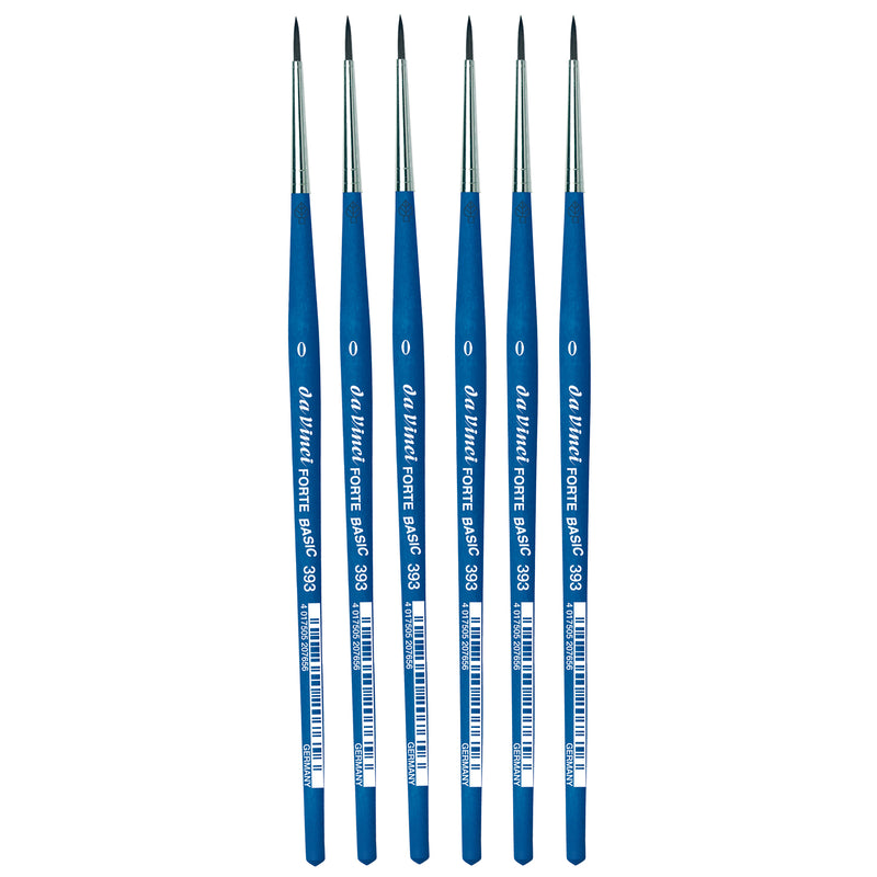 FORTE BASIC Student Brush, Synthetic, Acrylic, Round, Series 393, Size 0, Pack of 6