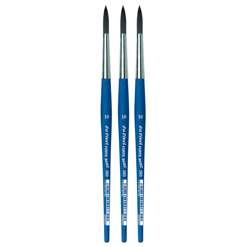 FORTE BASIC Student Brush, Synthetic, Acrylic, Round, Series 393, Size 10, Pack of 3