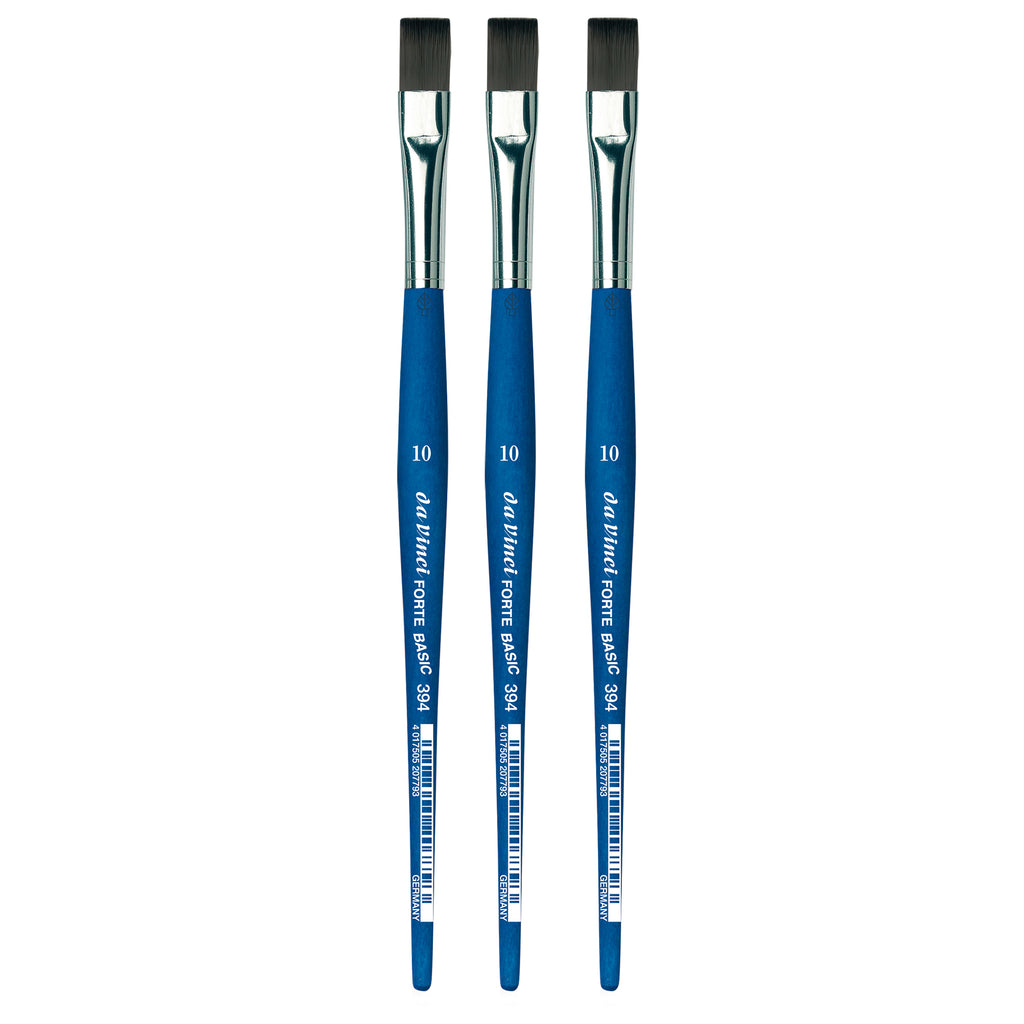 FORTE BASIC Student Brush, Synthetic, Acrylic, Flat, Series 394, Size 10, Pack of 3