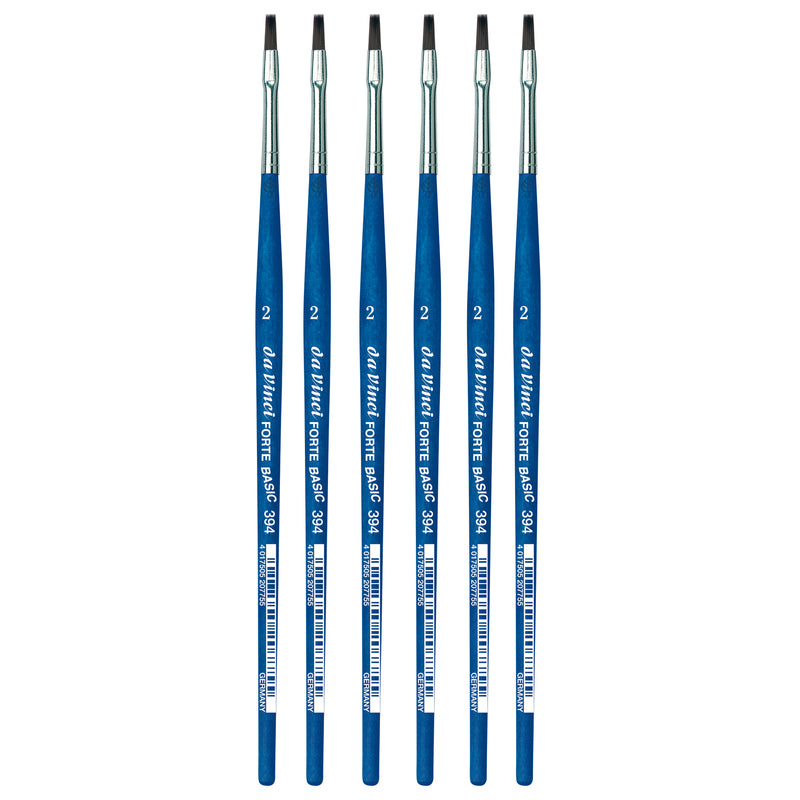 FORTE BASIC Student Brush, Synthetic, Acrylic, Flat, Series 394, Size 2, Pack of 6