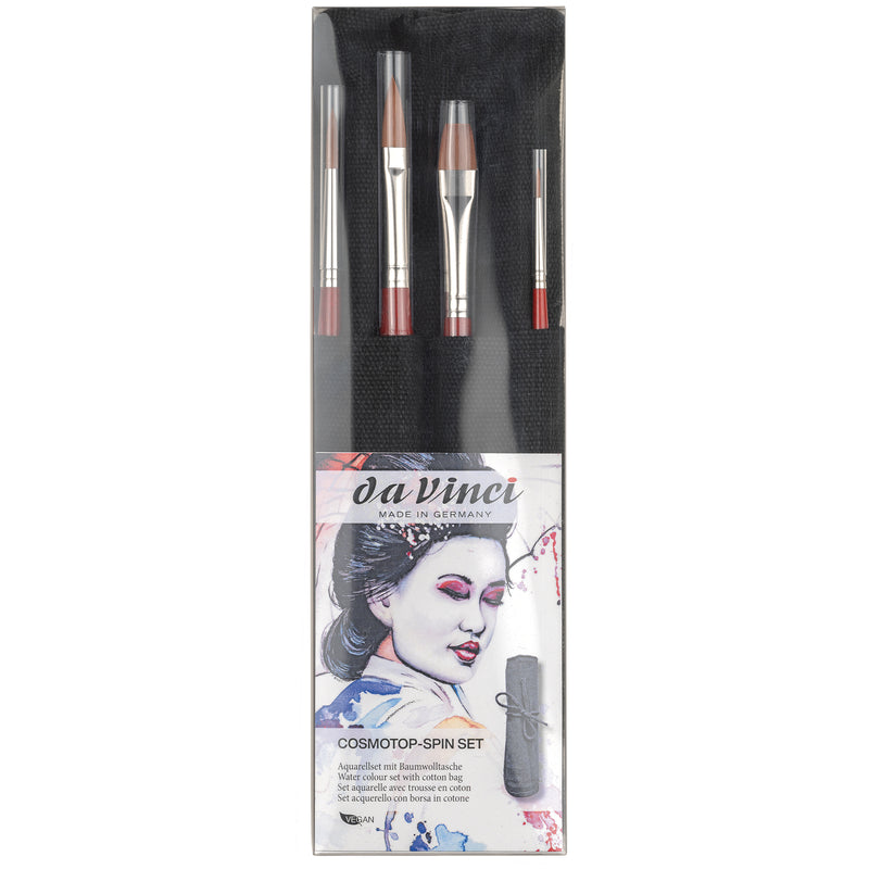 COSMOTOP-SPIN Watercolor Brushes, Synthetic, Assorted, 4 Brush Set in Black Cloth Carrying Bag