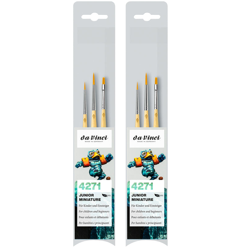 JUNIOR Synthetics Miniature Brushes, Synthetic, Acrylic & Tempera, Assorted, 3 Per Set, 2 Sets