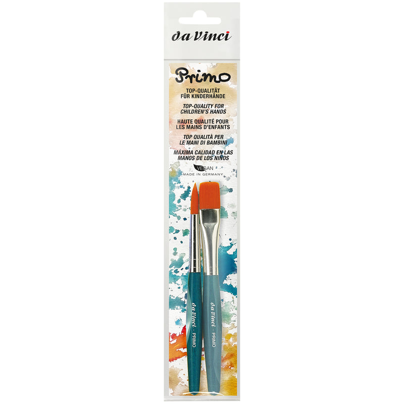 PRIMO Preschool Brushes, Synthetics, Tempera, Blue Handles, Assorted Sizes, 2 Brush Set
