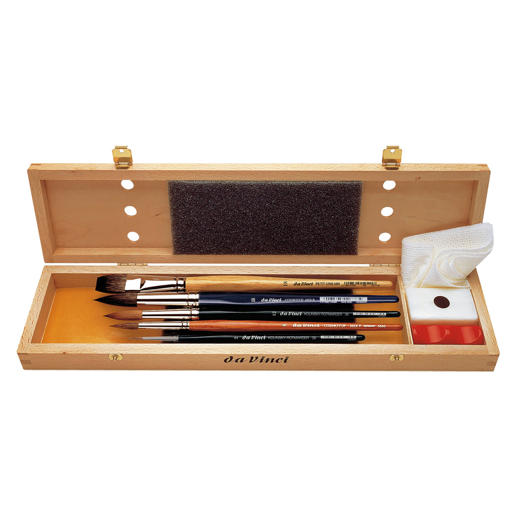 Watercolor Brush Set, Watercolor, Assorted, 5 Brush Set in Wooden Box with Soap