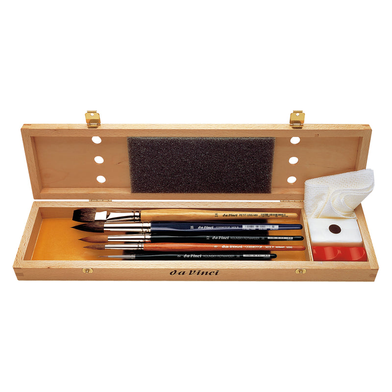 Watercolor Brush Set, Watercolor, Assorted, 5 Brush Set in Wooden Box with Soap