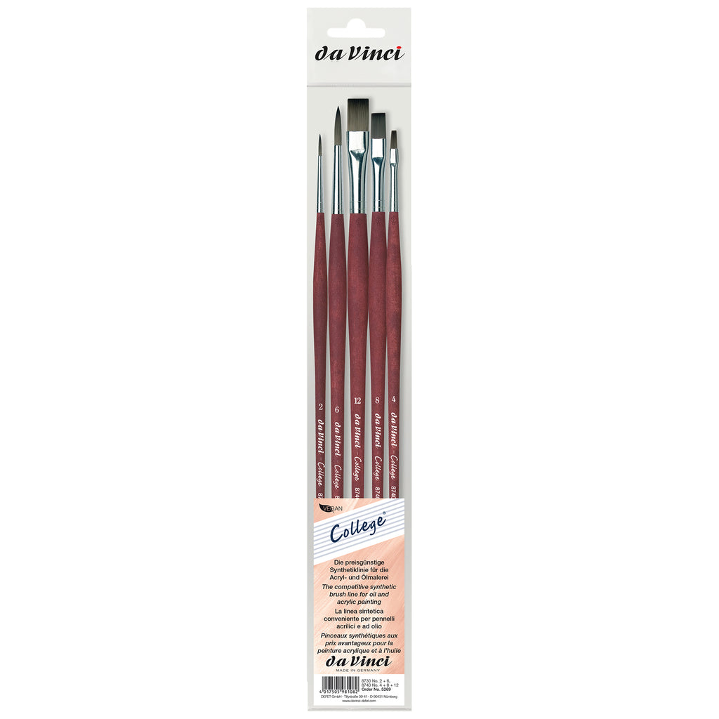 COLLEGE Student Brush, Synthetic, Acrylic & Oil, Assorted, 5 Brush Set