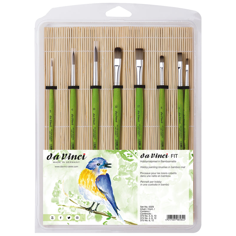FIT Synthetics Student Brush, Synthetic, Tempera, Assorted, 8 Brush Set in Bamboo Mat