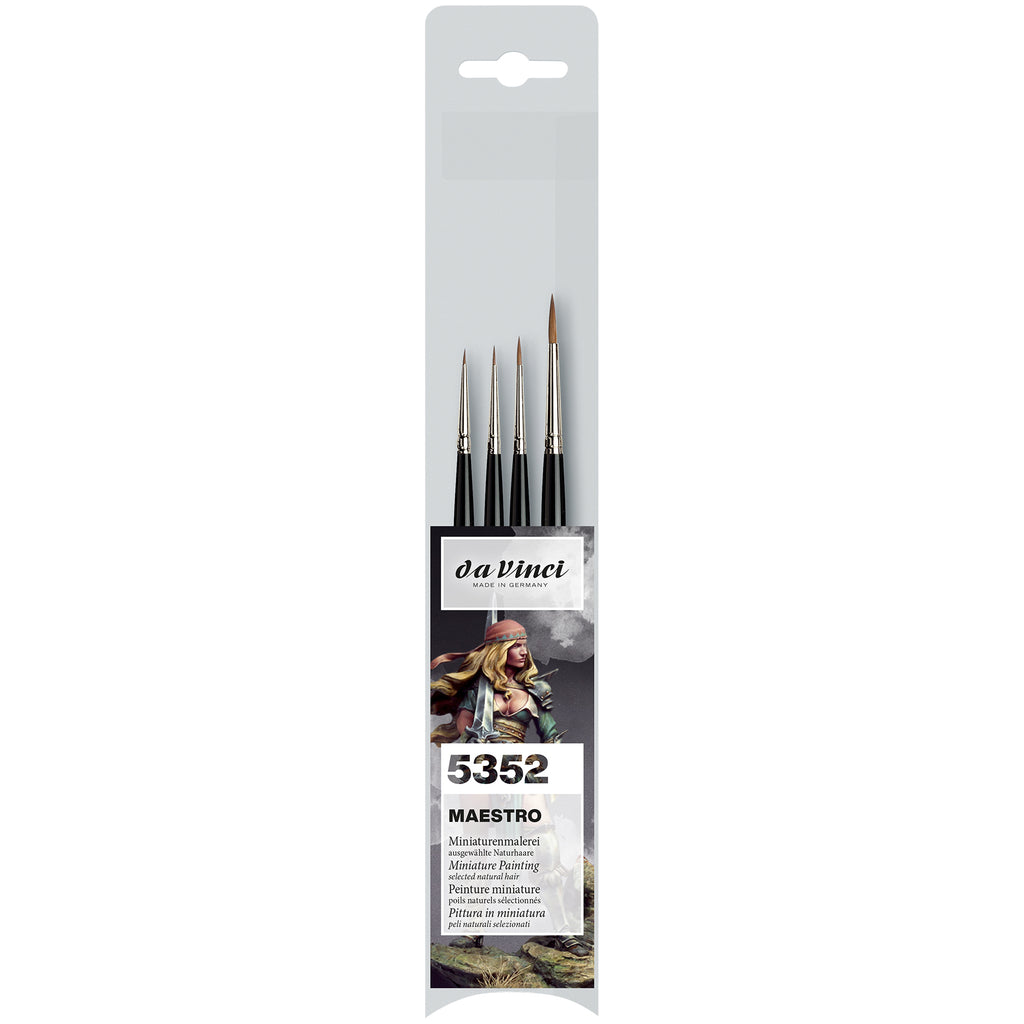 MAESTRO Miniature Brushes, Natural Kolinsky Red Sable, Acrylic, Needle Tip, Assorted, 4 Brush Set