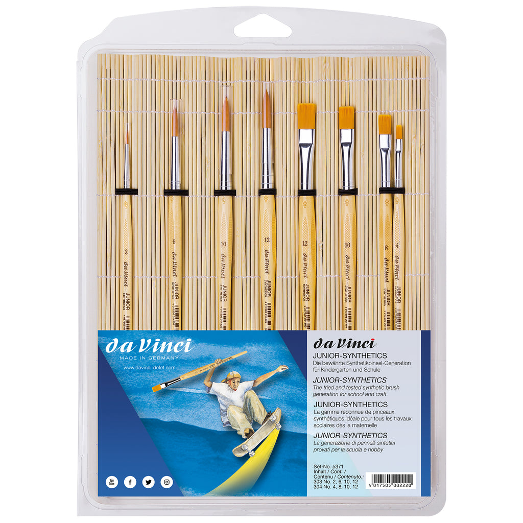 JUNIOR Synthetics Student Brushes, Synthetic, Acrylic & Tempera, Assorted, 8 Brush Set in Bamboo Mat
