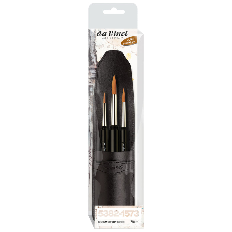 COSMOTOP-SPIN Pocket Travel Brush, Synthetic, Watercolor, Round, Series 1573, 3 Brush Set